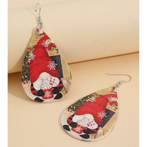 HOLIDAY Santa with Cocoa Teardrop Dangle Drop Earrings 2 sided Jewelry NEW 3” - Picture 8 of 9